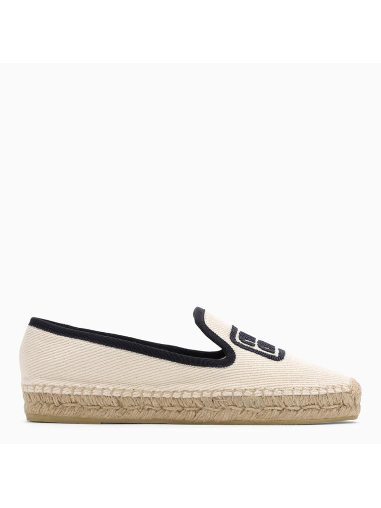 미우미우 SS24 Miu Miu Ivory/blue espadrilles with logo embroidery 5S141E0255P3