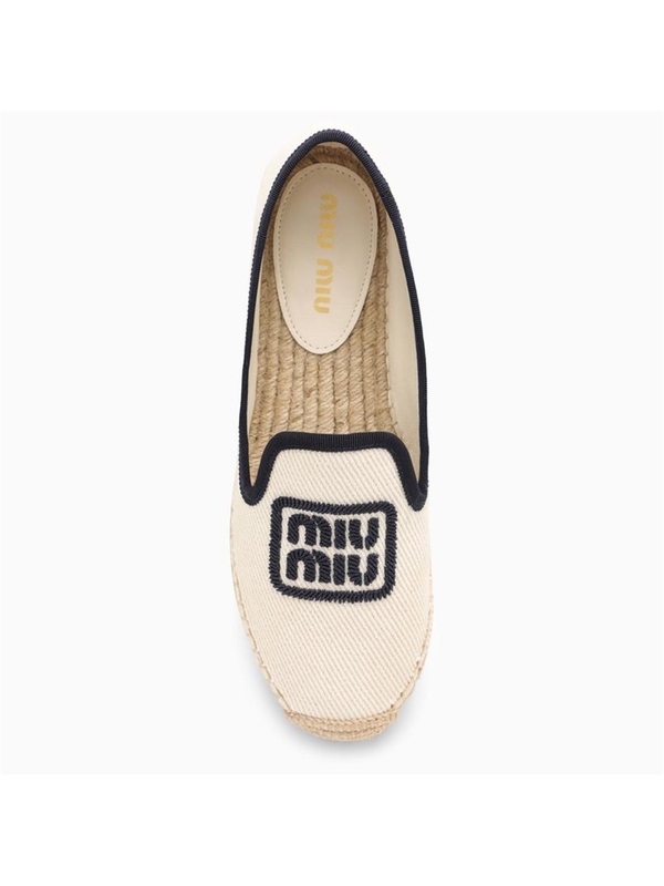 미우미우 SS24 Miu Miu Ivory/blue espadrilles with logo embroidery 5S141E0255P3