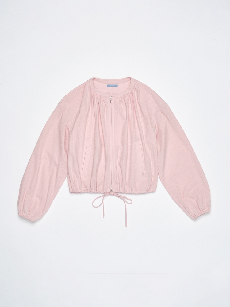 Pintuck Zip-Up Blouse Pink