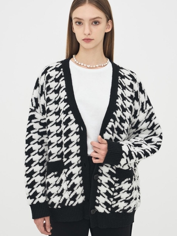 [티아라 지연 착용] HOUND TOOTH CHECK CARDIGAN - BLACK