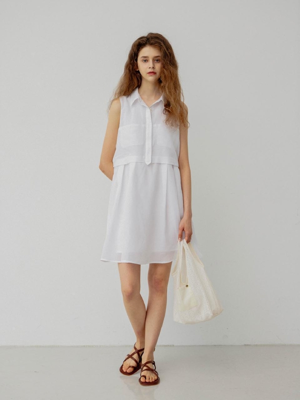 WHITE FLOR COLLAR NECK MINI DRESS