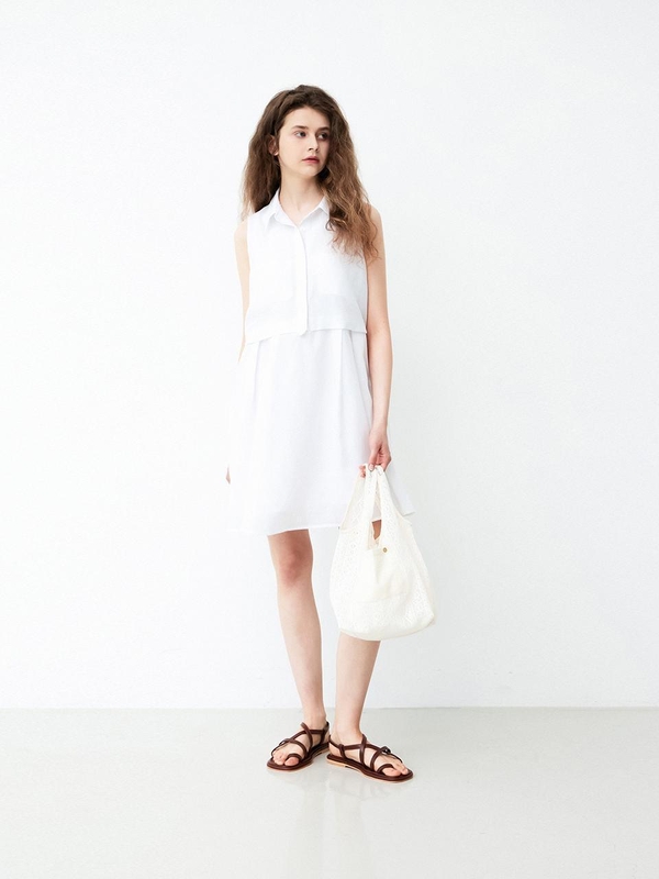 WHITE FLOR COLLAR NECK MINI DRESS