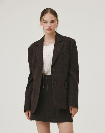 HERRINGBONE CLASSIC WOOL JACKET BROWN