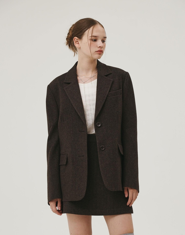 HERRINGBONE CLASSIC WOOL JACKET BROWN