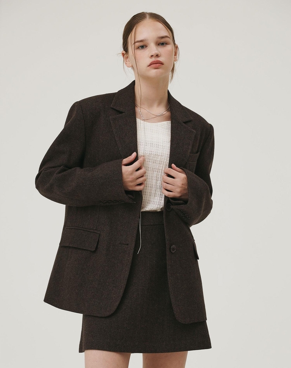 HERRINGBONE CLASSIC WOOL JACKET BROWN