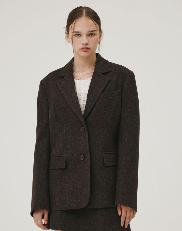 HERRINGBONE CLASSIC WOOL JACKET BROWN