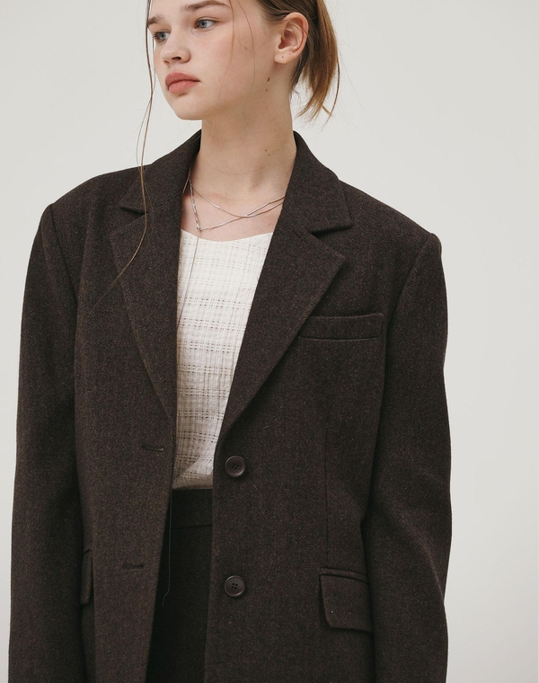 HERRINGBONE CLASSIC WOOL JACKET BROWN