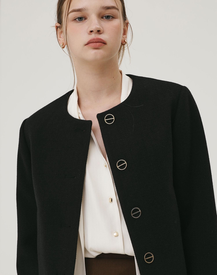 GOLD BUTTON SHORT JACKET BLACK IVORY