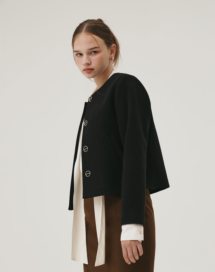 GOLD BUTTON SHORT JACKET BLACK IVORY