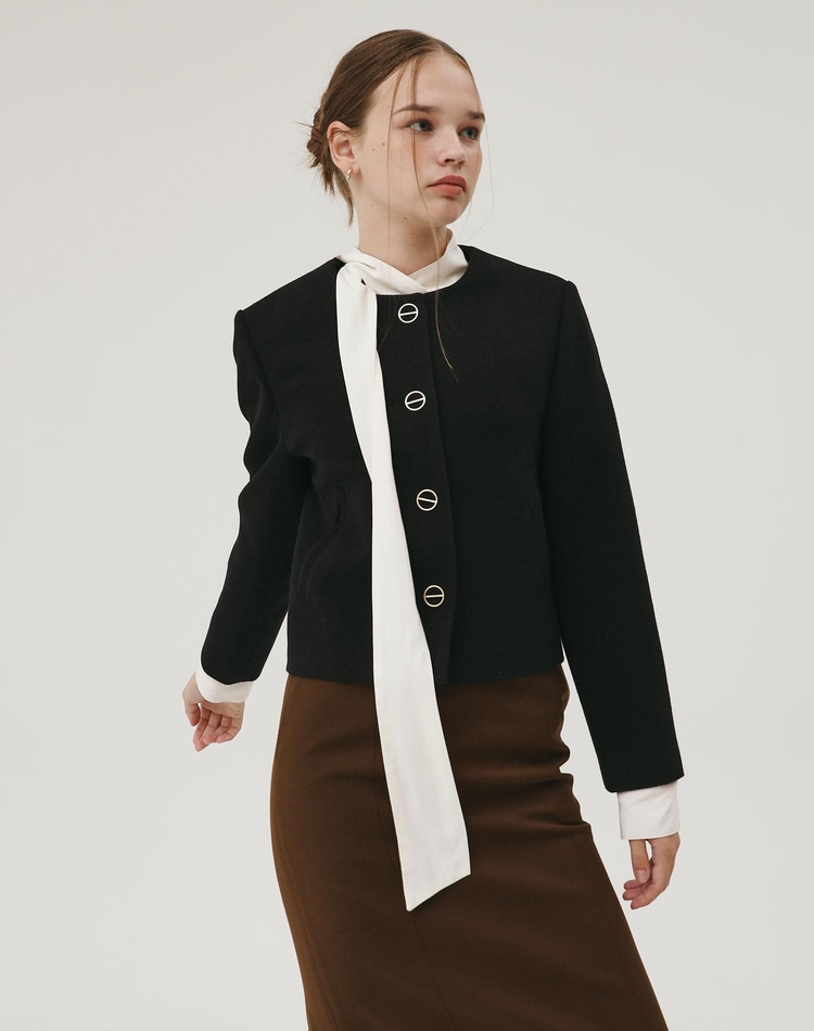 GOLD BUTTON SHORT JACKET BLACK IVORY