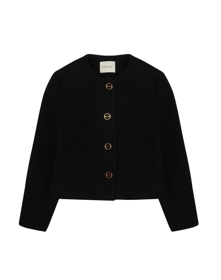 GOLD BUTTON SHORT JACKET BLACK IVORY