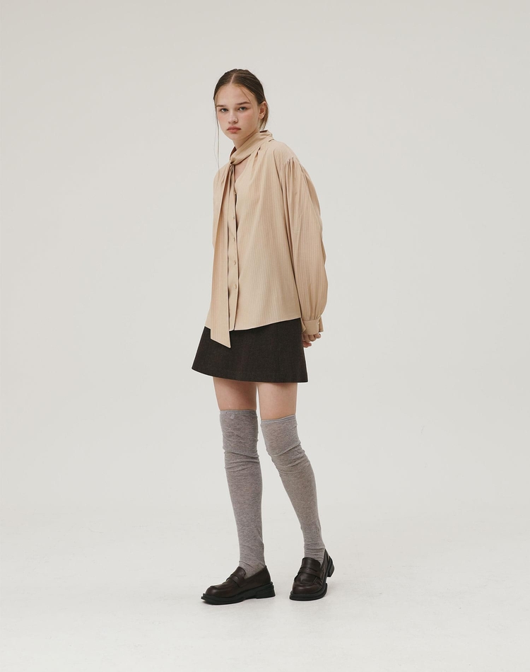 HERRINGBONE CLASSIC WOOL SKIRT BROWN