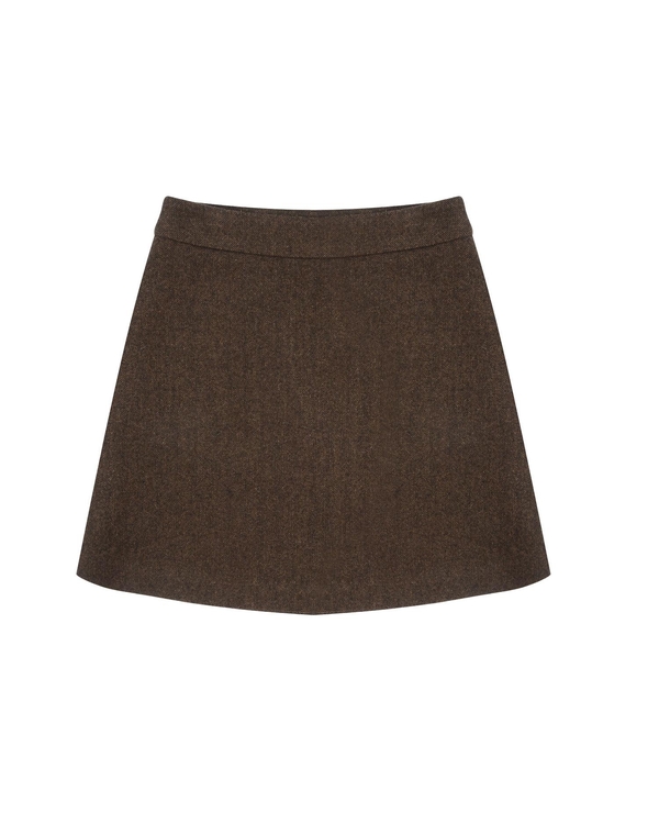 HERRINGBONE CLASSIC WOOL SKIRT BROWN