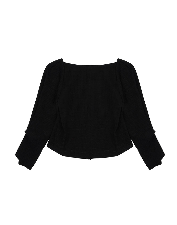 SLEEVE NECK POINT BLOUSE BLACK