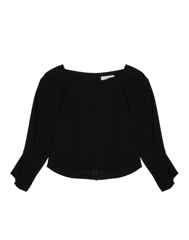 SLEEVE NECK POINT BLOUSE BLACK