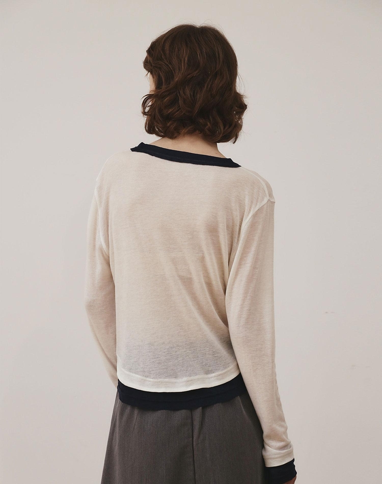 WOOL TENCEL T-SHIRT WHITE/ NAVY