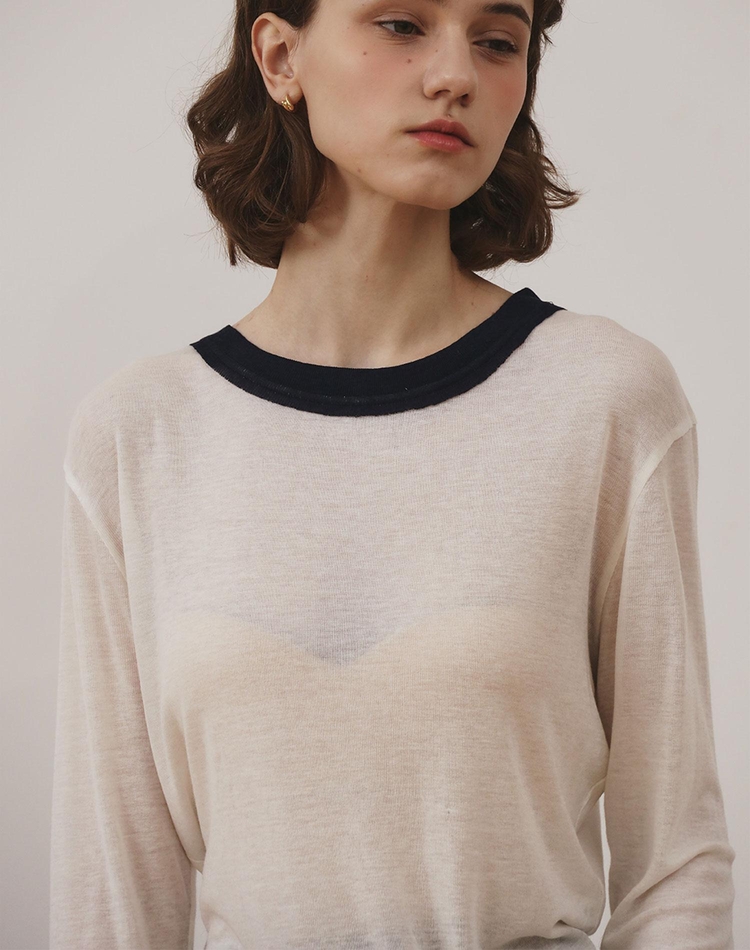 WOOL TENCEL T-SHIRT WHITE/ NAVY