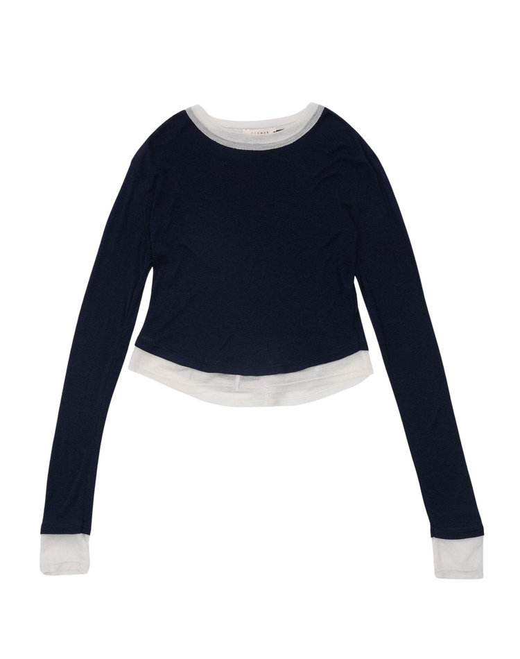 WOOL TENCEL T-SHIRT WHITE/ NAVY