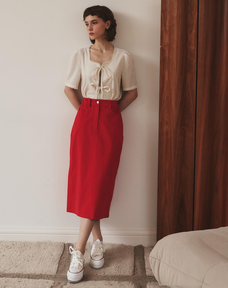 CORDUROY SKIRT RED