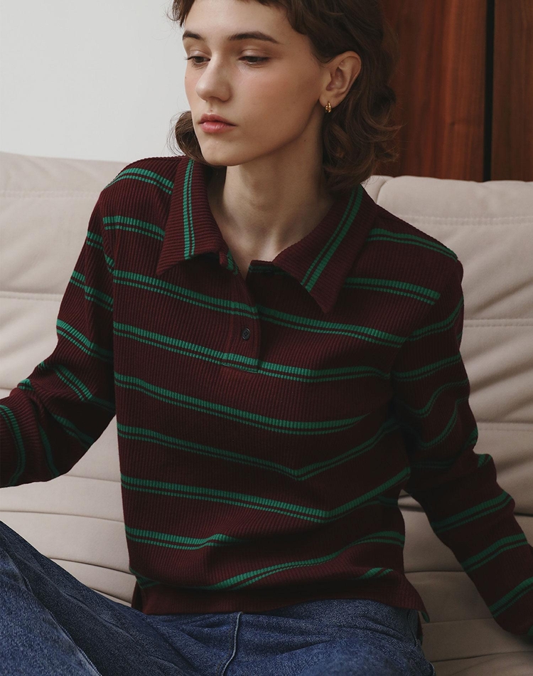 STRIPE COLLAR TEE BROWN  긴팔/반팔