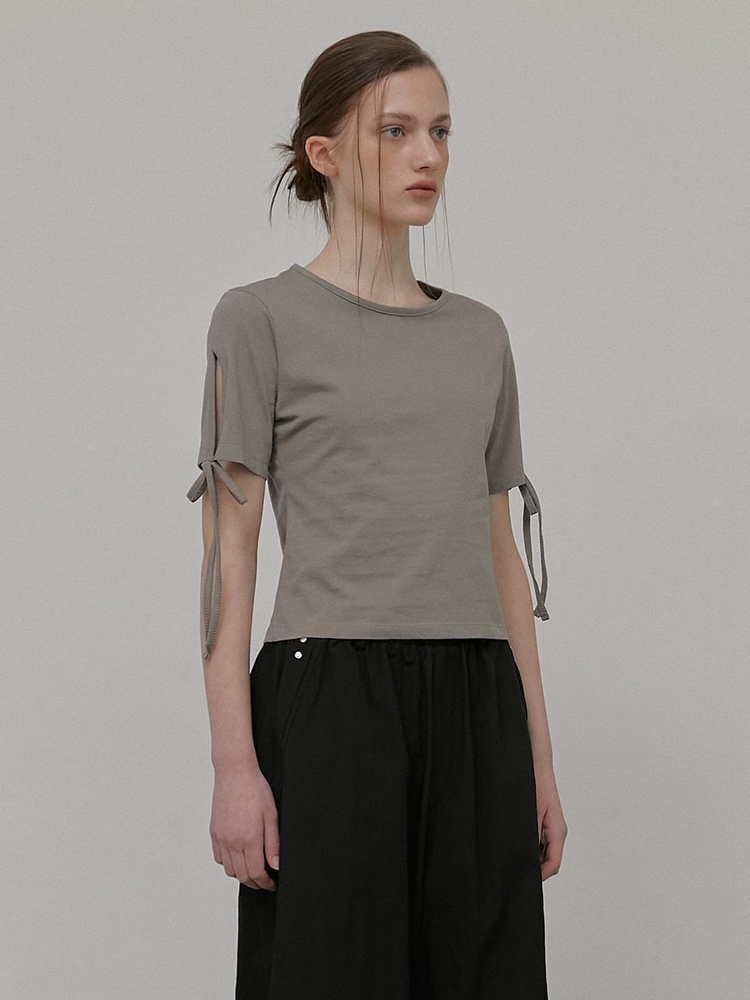 Slit Sleeve T-Shirt, Ash Brown