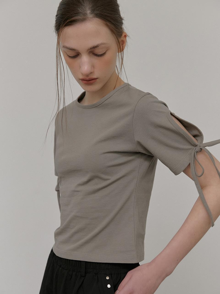 Slit Sleeve T-Shirt, Ash Brown