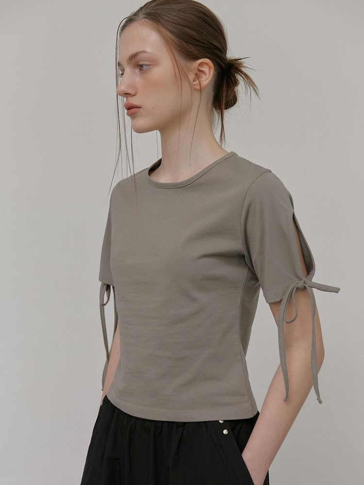 Slit Sleeve T-Shirt, Ash Brown