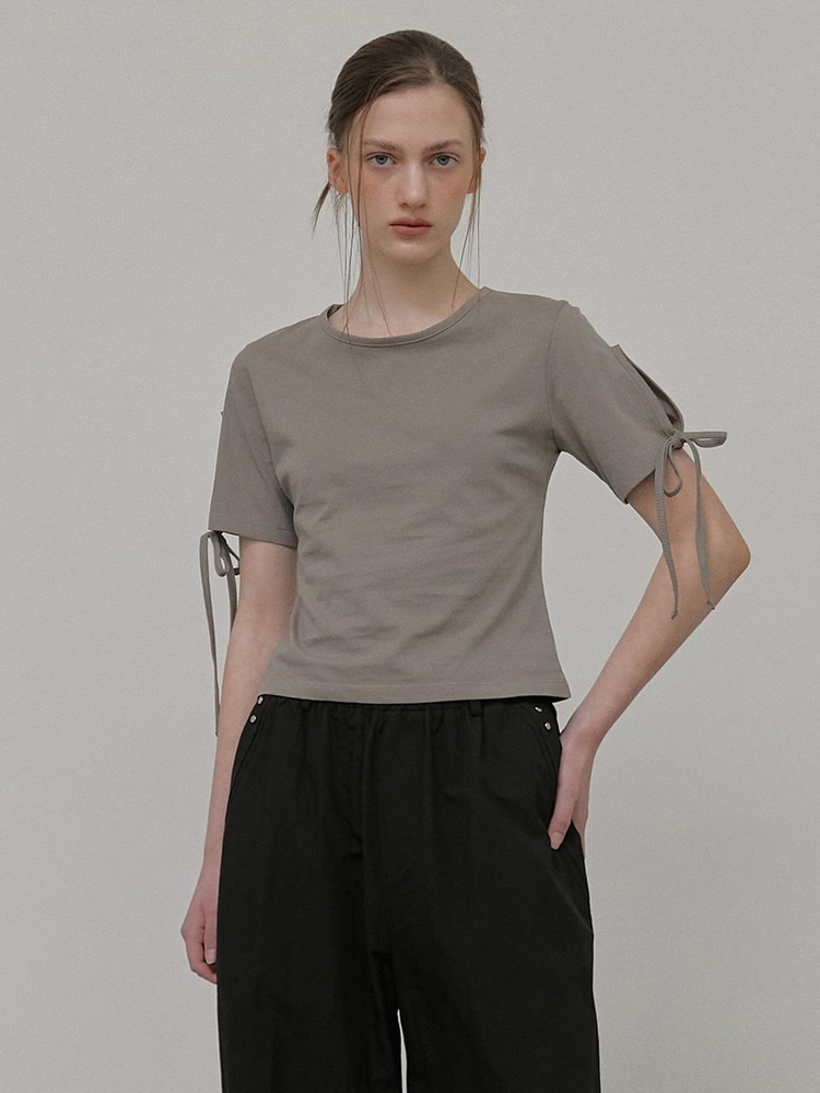 Slit Sleeve T-Shirt, Ash Brown