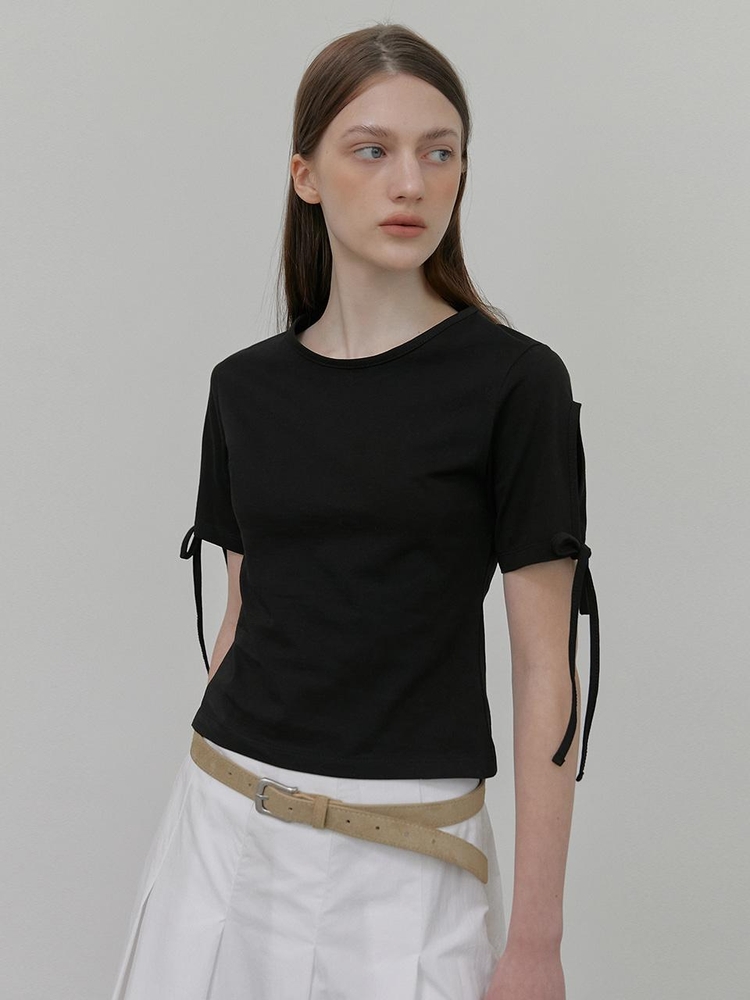 Slit Sleeve T-Shirt, Black