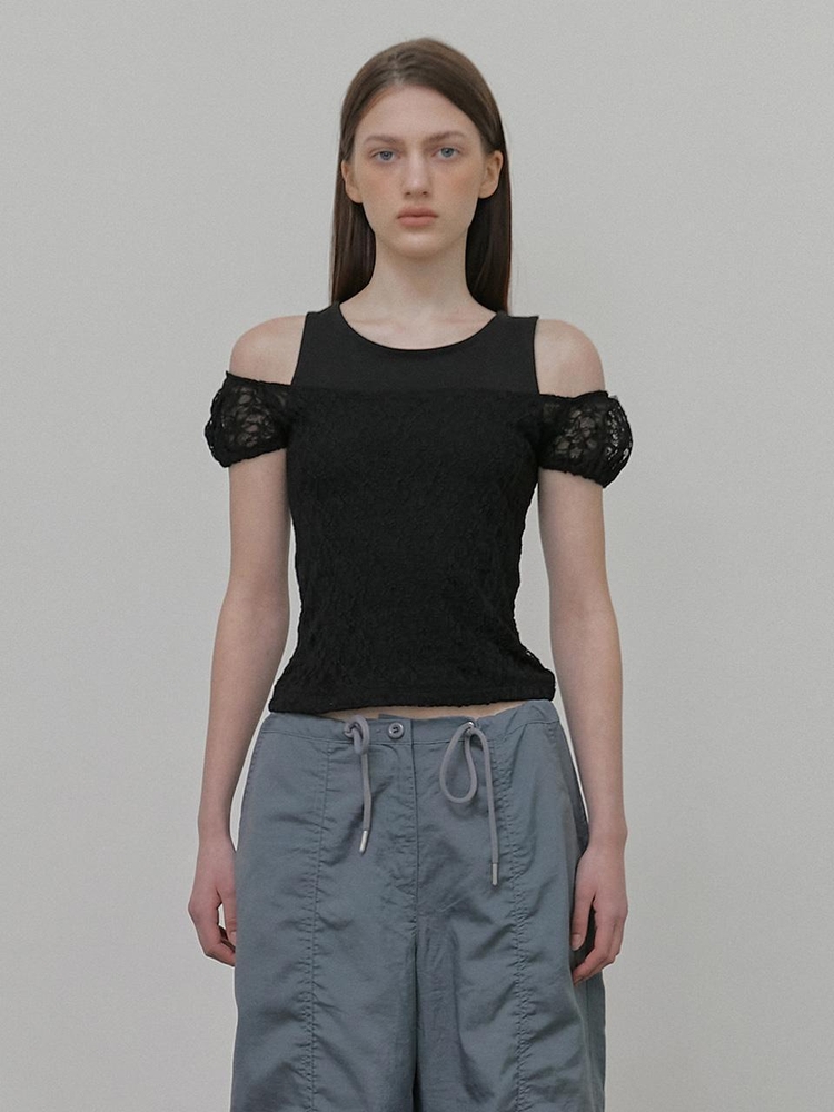 Lace Layered T-Shirt, Black