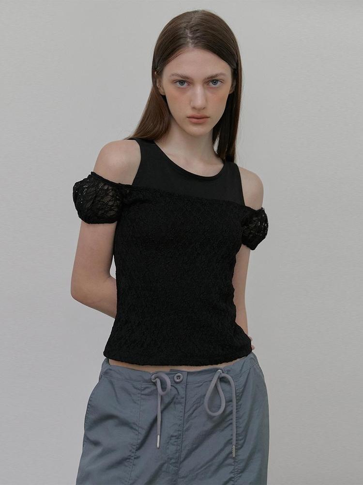 Lace Layered T-Shirt, Black