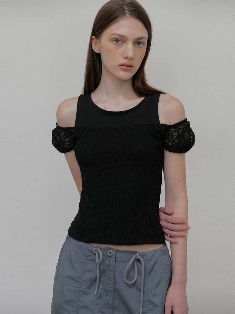 Lace Layered T-Shirt, Black