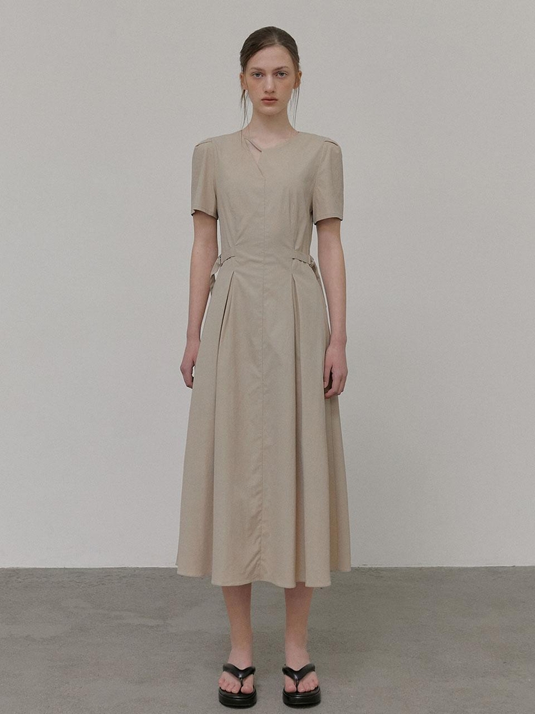 Neck Strap Belt Dress, Beige