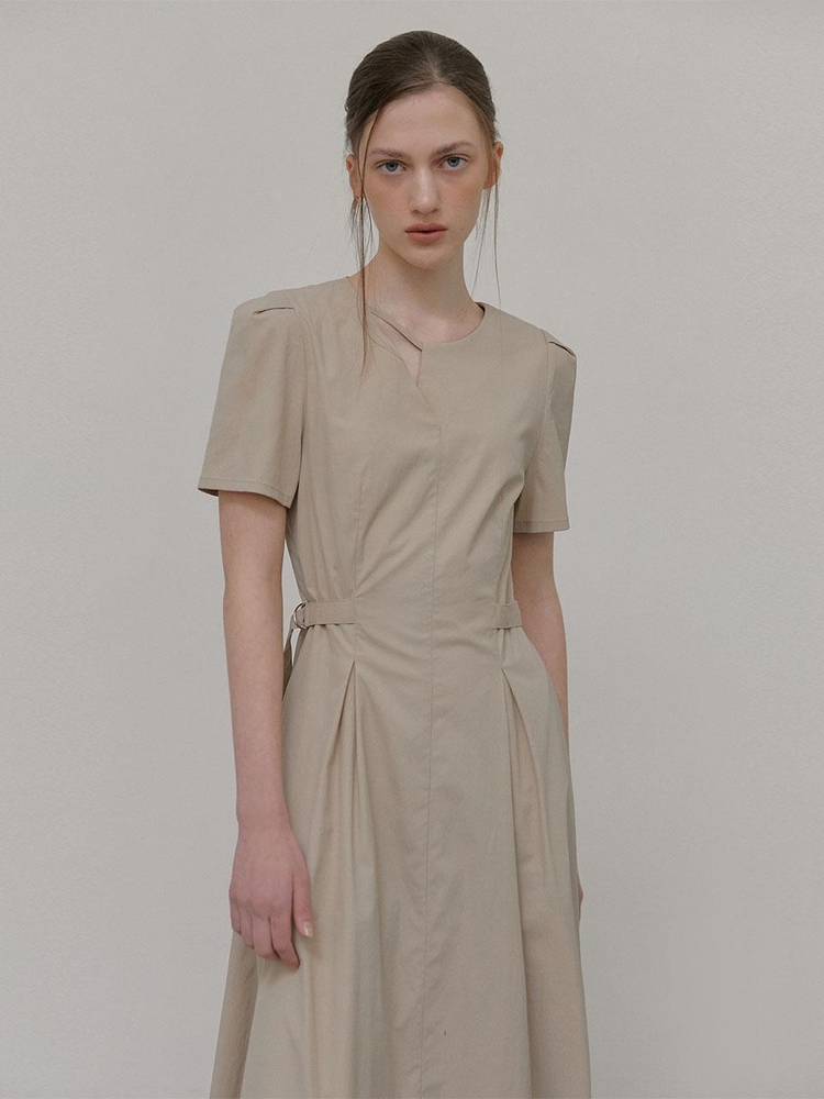 Neck Strap Belt Dress, Beige