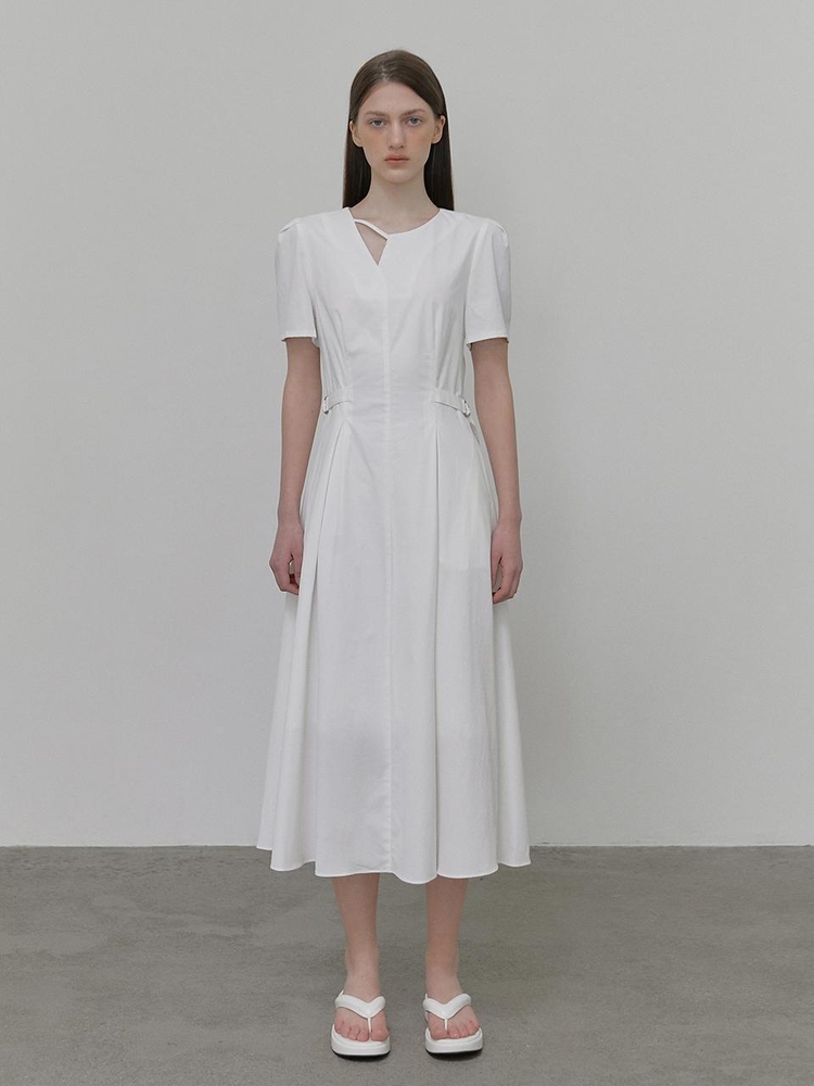 Neck Strap Belt Dress, White