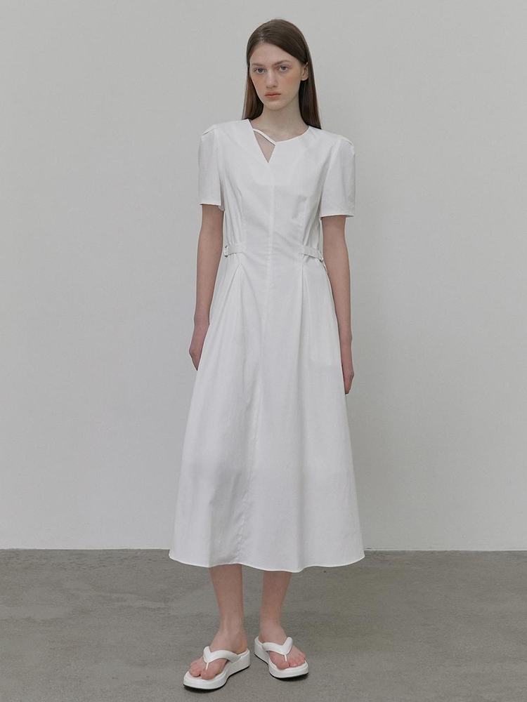 Neck Strap Belt Dress, White