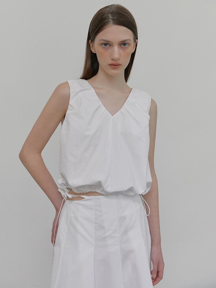 V String Sleeveless Blouse, White