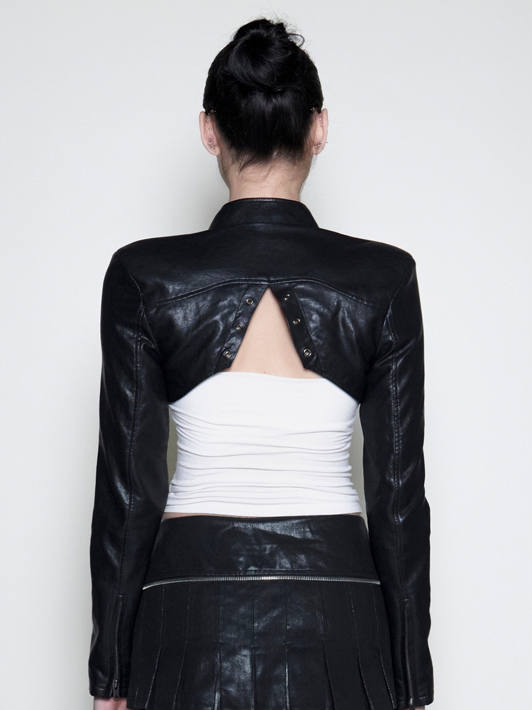 Strap Fake Leather Bolero [Black]