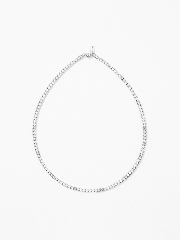 GEMMY TENNIS NECKLACE(pink)(silver925)