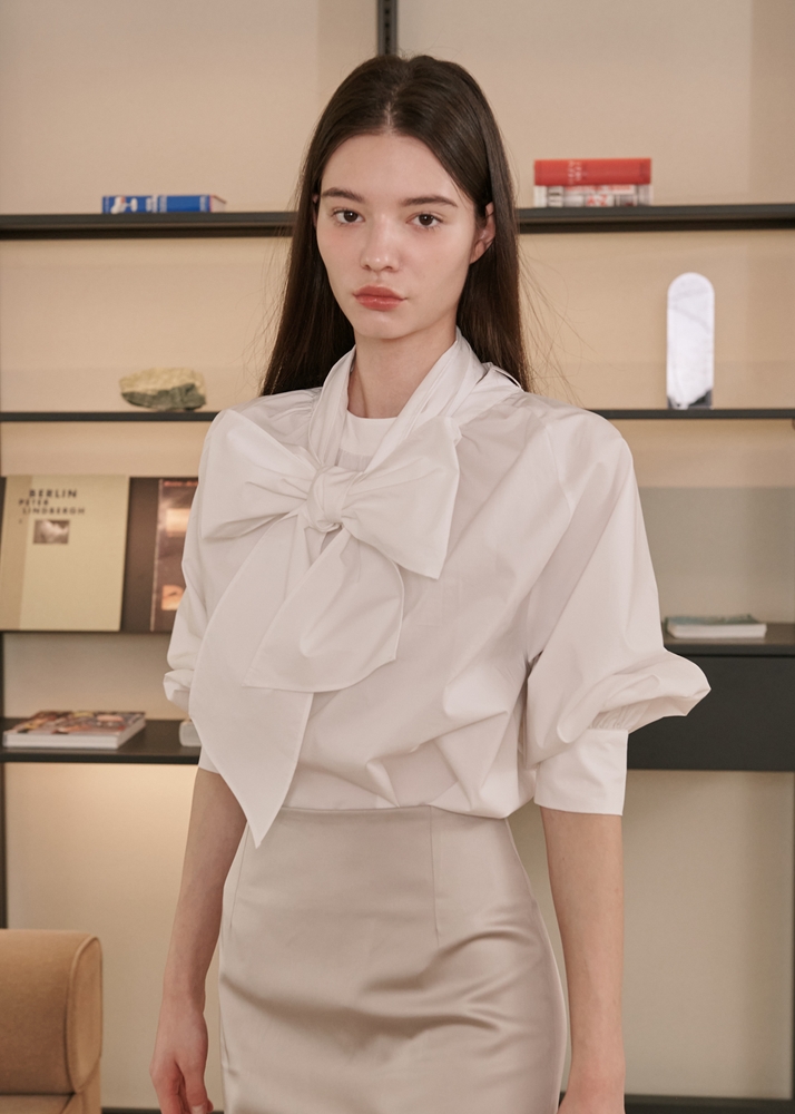 Mia Cotton Ribbon Blouse [White]