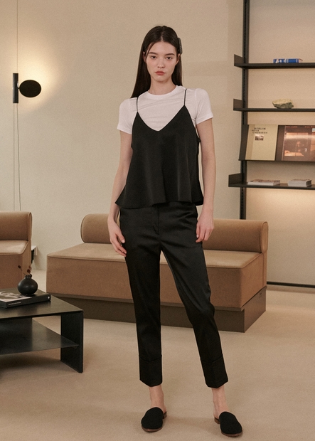 Lauren Satin Straight-fit Pants [Black]