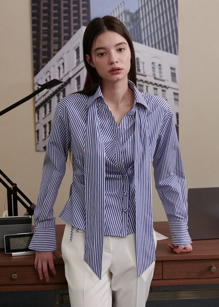 Diane Tie Wrap Shirts [Stripe Blue]