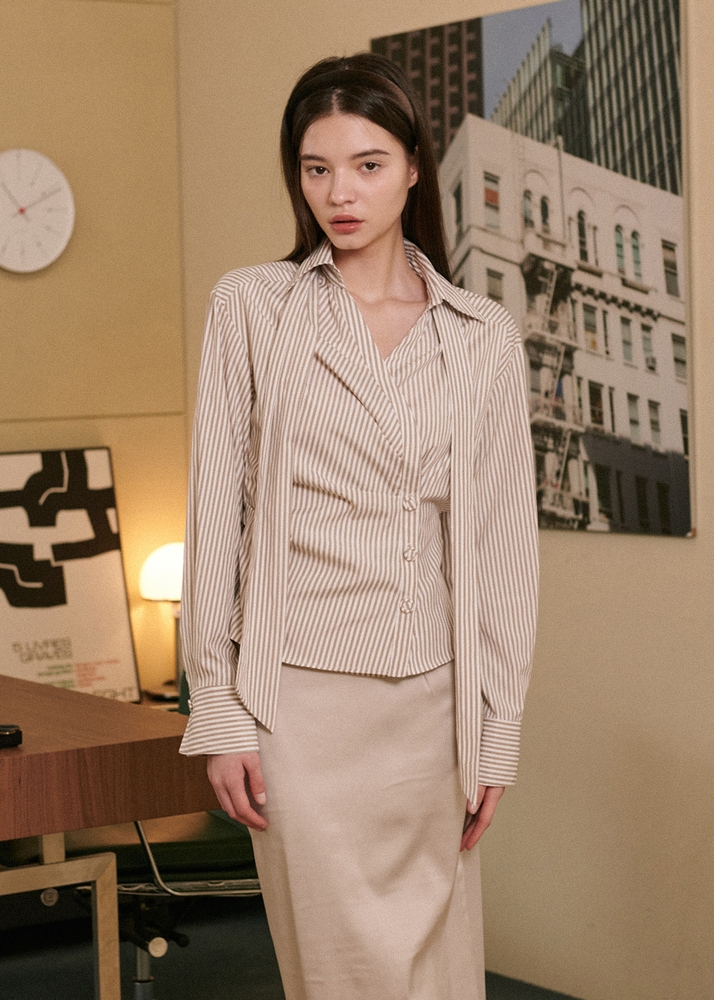 Diane Tie Wrap Shirts [Stripe Beige]