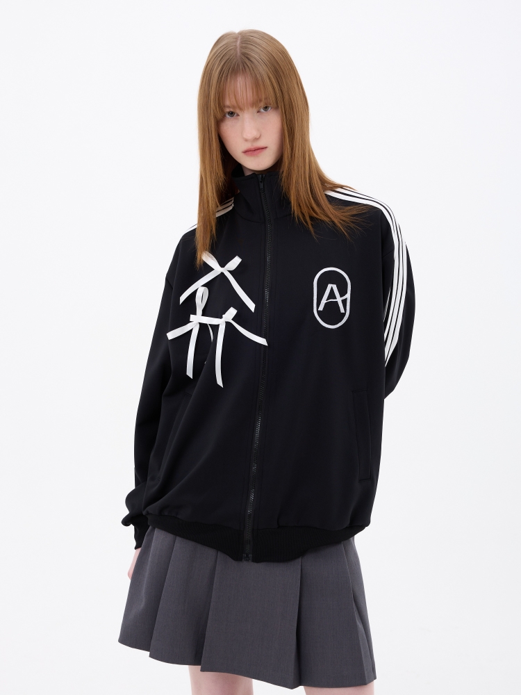 A RIBBON TRACK TOP / BLACK