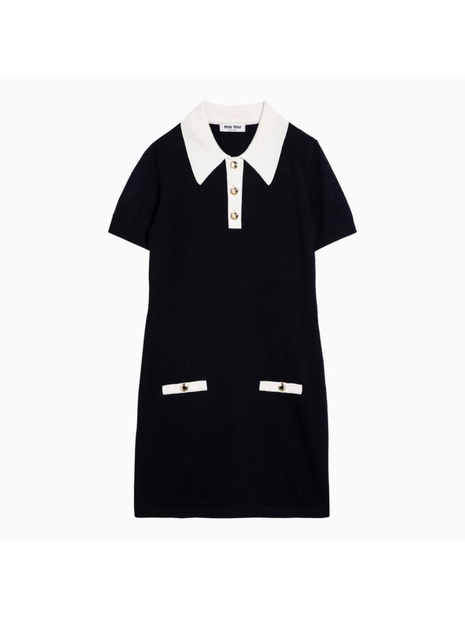 미우미우 FW23 Miu Miu Blue/white cashmere dress with collar MMA80712KG