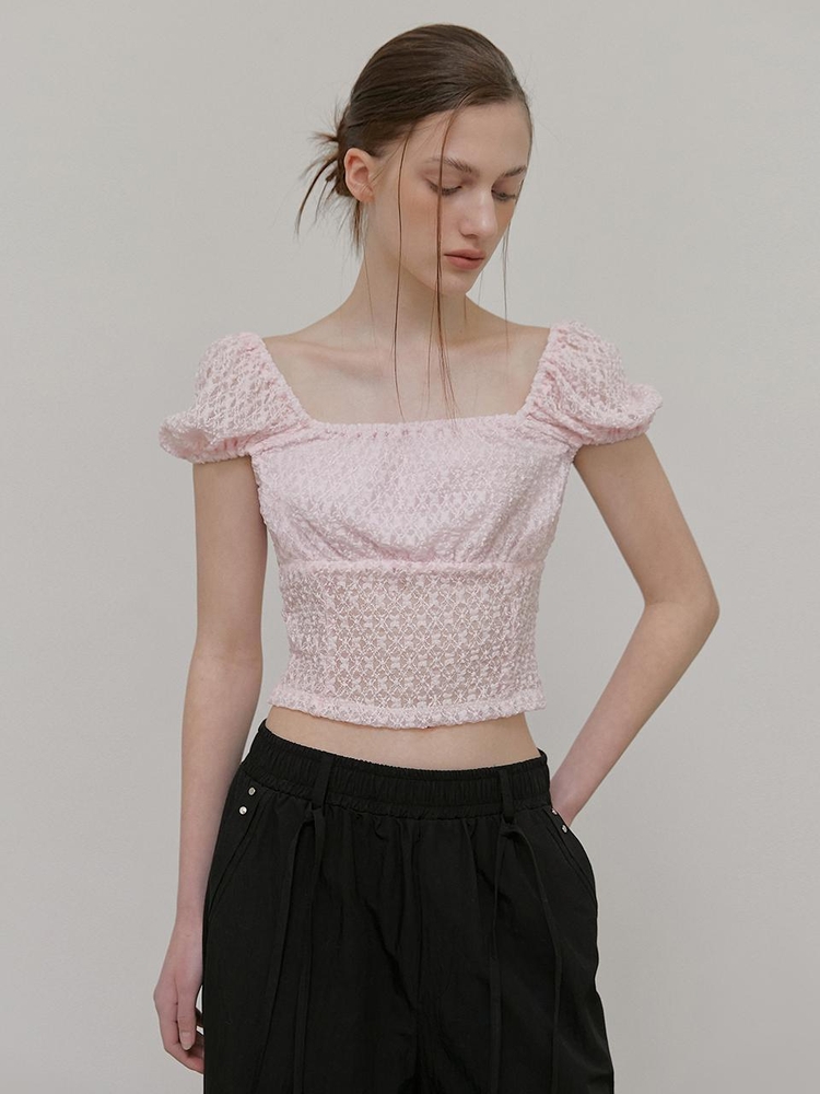 Lace Puff T-Shirt, Pink