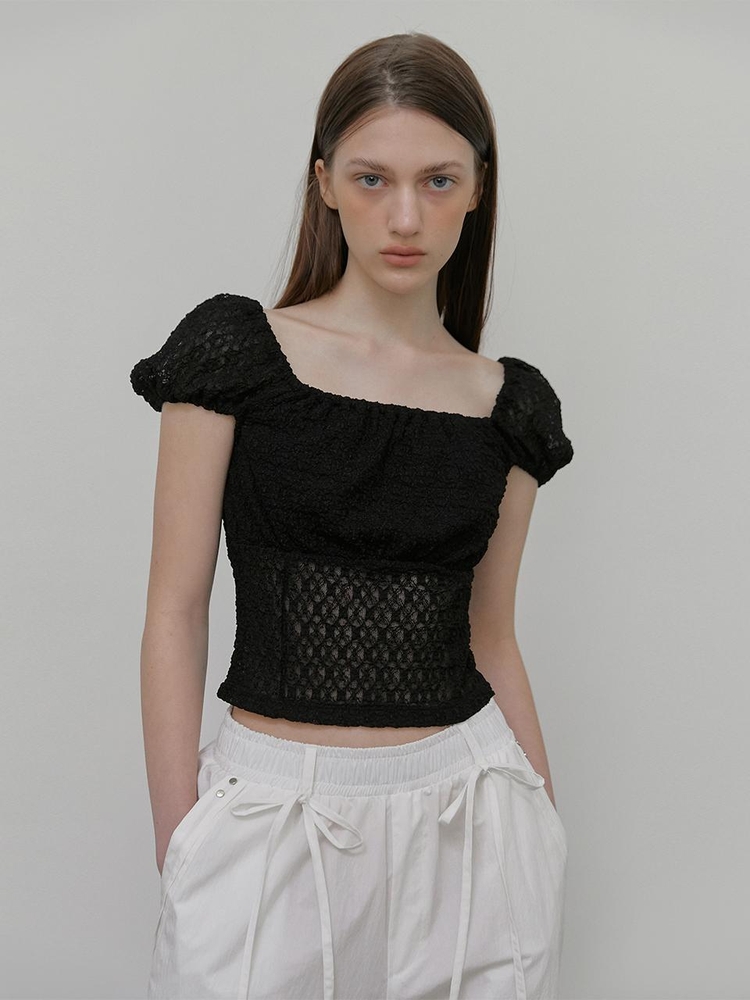 Lace Puff T-Shirt, Black