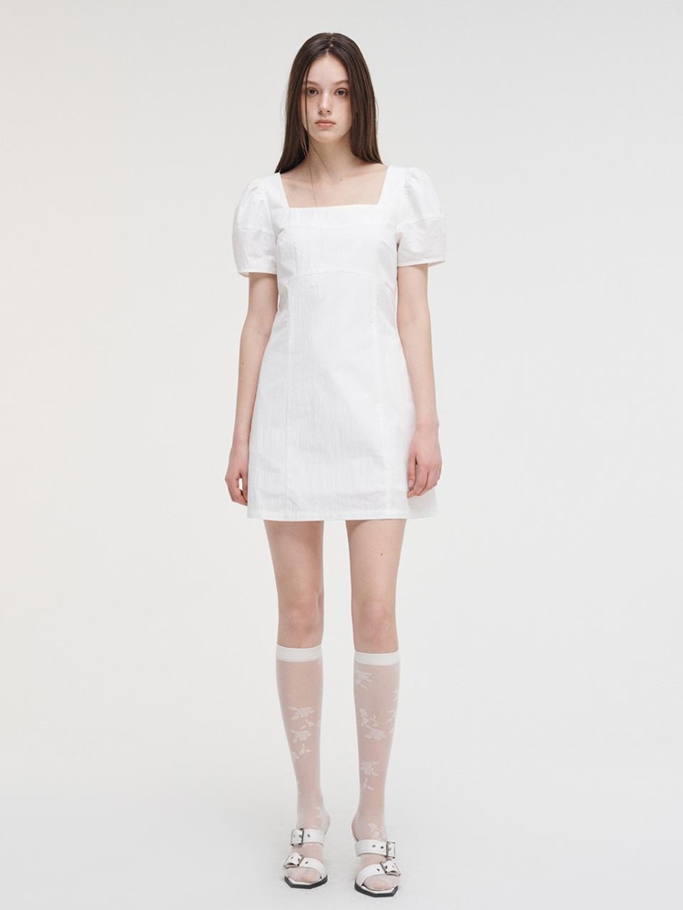 Square Puff Mini Dress, White