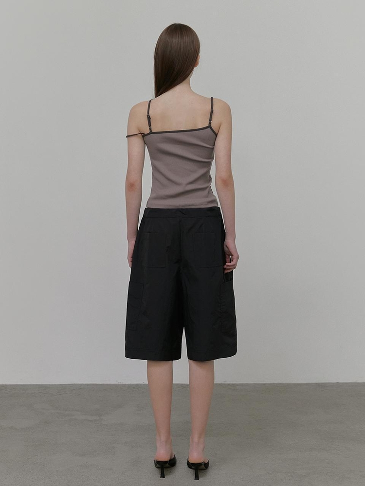 Unbalanced Strap Sleeveless Top, Charcoal Brown