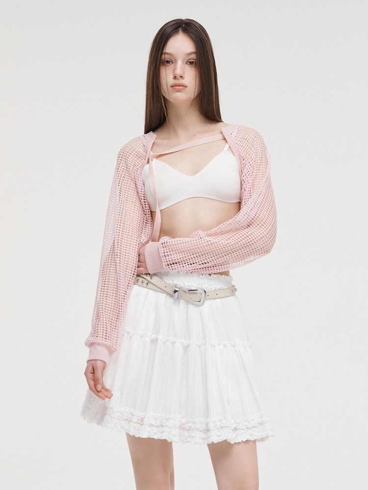 Strap Bolero Net Cardigan, Pink